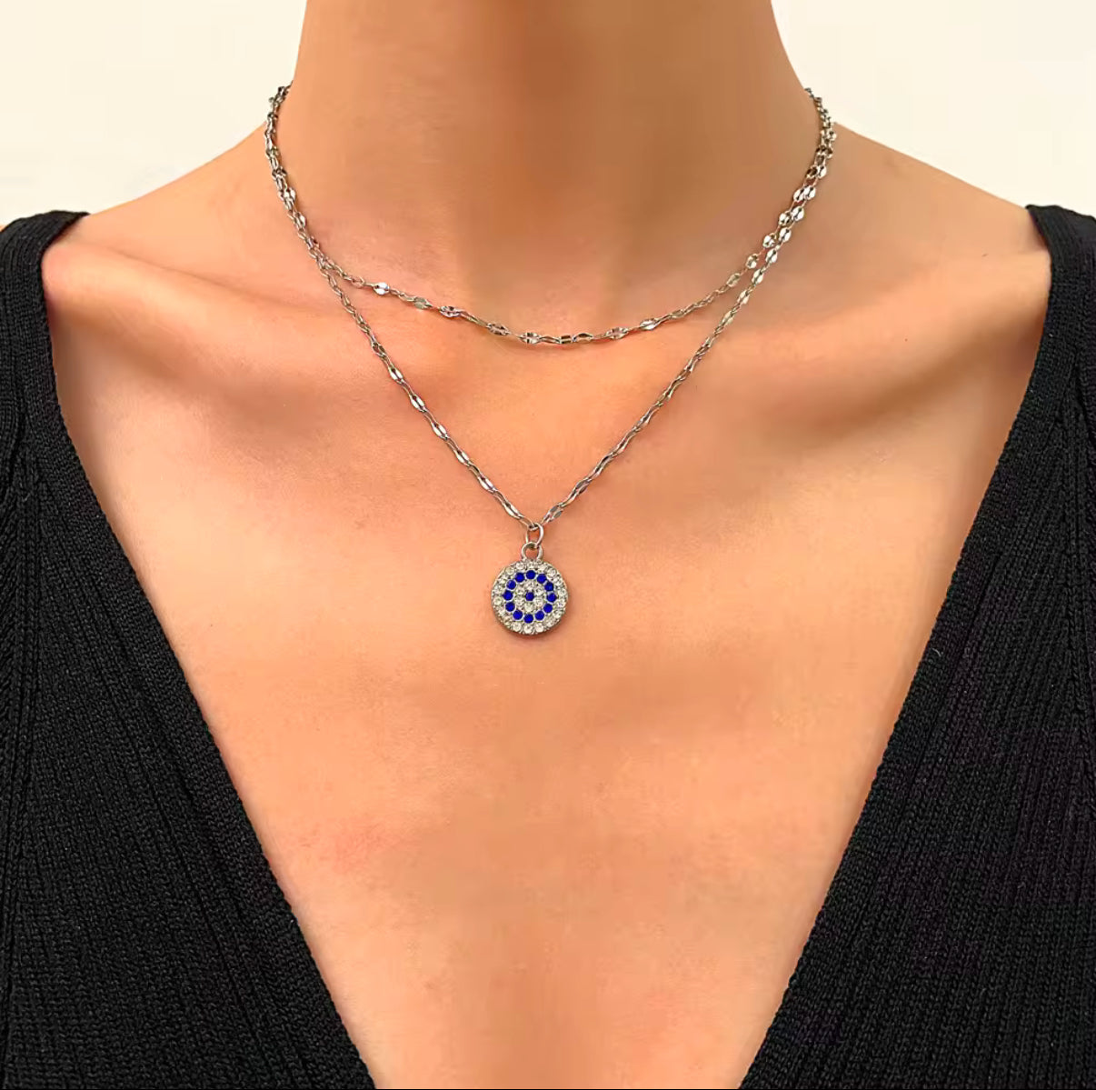 Silver-Plated  Eye Layered Necklace